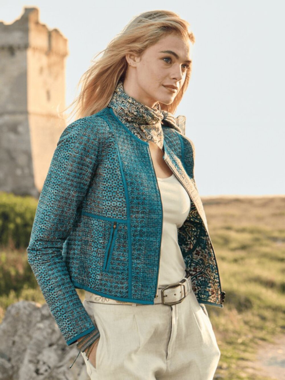 Peruvian Connection Anya Reversible Jacket Block Print Floral Zip L